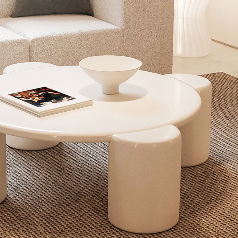 Modern Round Wood Coffee Table with 4 Legs Coffee Table in Cream