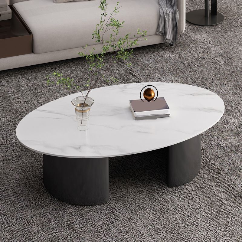 15"H Glam Coffee Table Slate Oval Single Coffee Cocktail Table