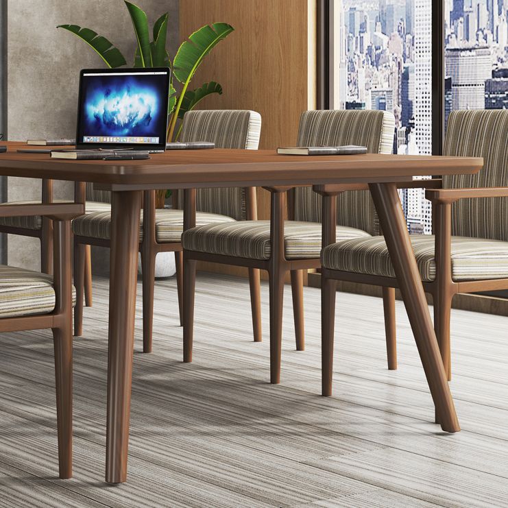 Rectangle Solid Pinewood Brown Tone Dining Table Simplicity 4 Legs Table for Dining Room