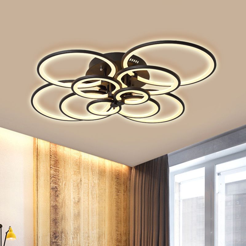 Multi-Ring Living Room Flush Mount Acrylic 8/10 Lights Modern Ceiling Lighting Fixture in Brown, Warm/White Light