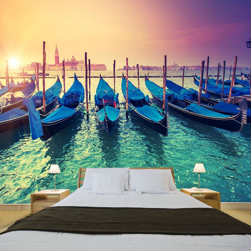 Grand Canal with Boats Mural Decal Pastel Modern Style Wall Decor for Living Room