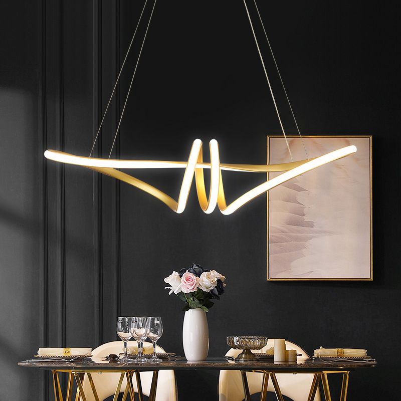 Minimalist Knot Shaped Hanging Lamp Acrylic Restaurant LED Linear Chandelier in Gold