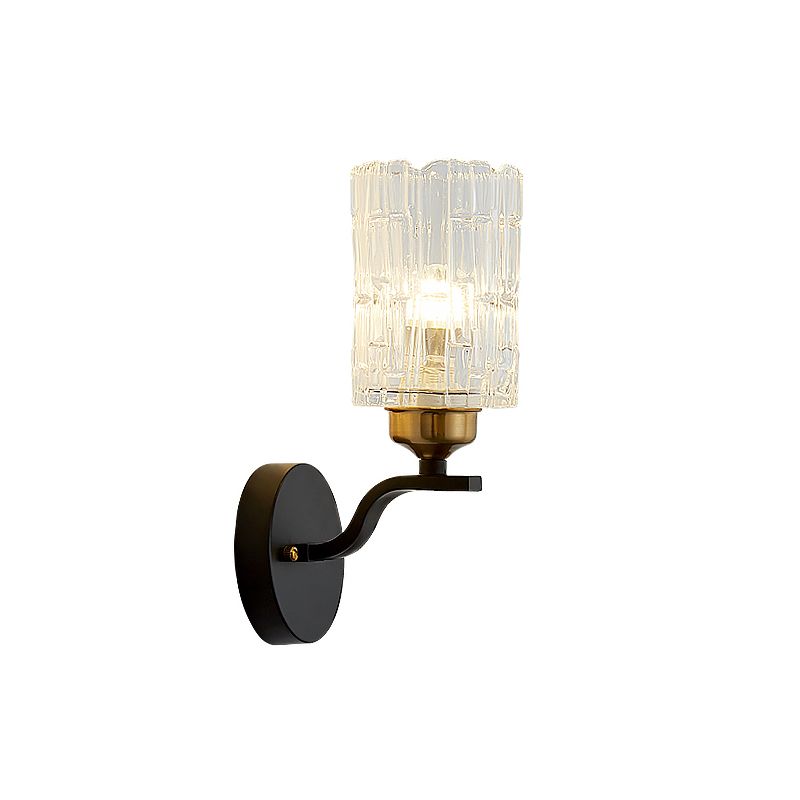 Duidelijke kristalcilinderwandlicht SCONCE HODEPORAIRE 1 LICHT SCONCE -lamp met metalen gebogen arm in zwart