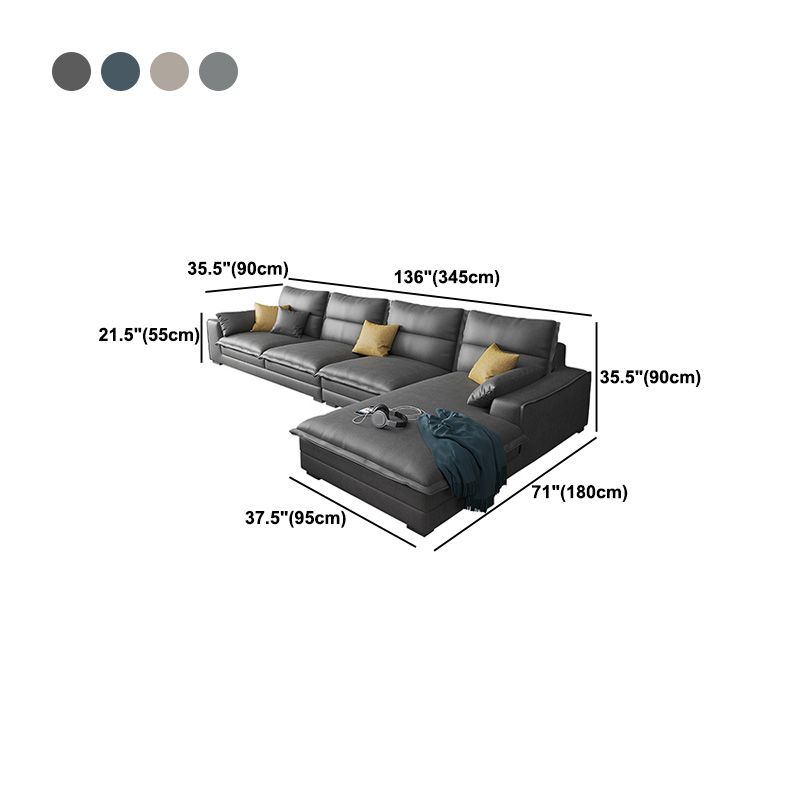 4-Seater Faux Leather Sectional with Pillows Back and Square Arms