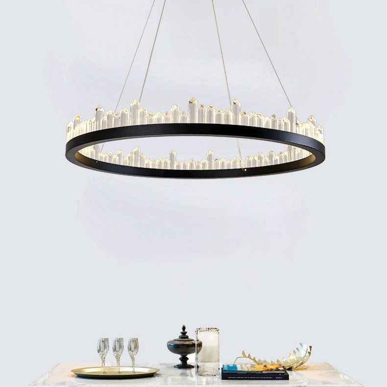 Postmodern Simplicity Circular Ceiling Chandelier Crystal Hanging Light with Hanging Cord for Living Room