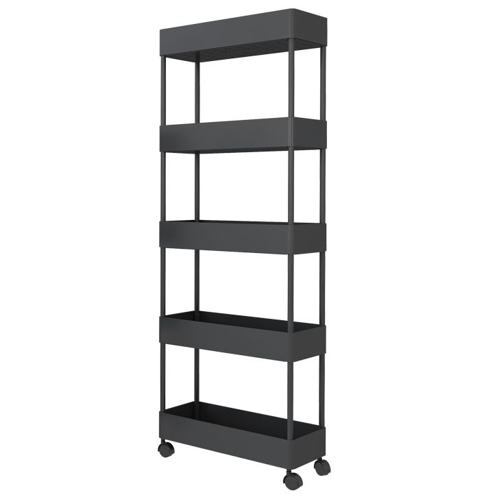 Modern Style Bookshelf Open Back Vertical Bookcase with Caster Wheels