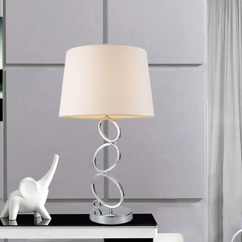 Stof vat bureau licht modern 1 lamp witte taaklamp met ronde zilveren metalen basis