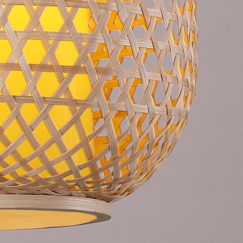 1 Light Lantern Hanging Light Fixtures Japanese Bamboo Ceiling Pendant for Restaurant