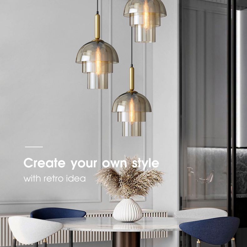 Cognac Triple-layer Glass Shade Suspension Light 9.8" Wide Modern Style Lighting Fixture for Entrance Hallway