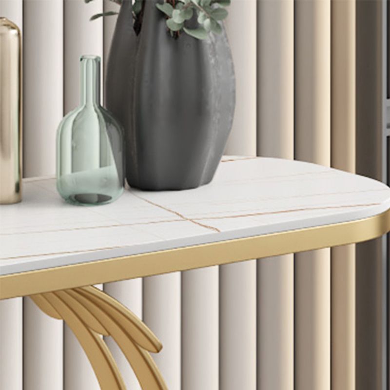 31.5-inch Tall Marble Console Table Glam Oval Accent Table with Shelf