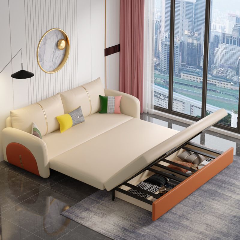 Modern Square Arm Faux Leather Stain Resistant Bed Sofa Couch