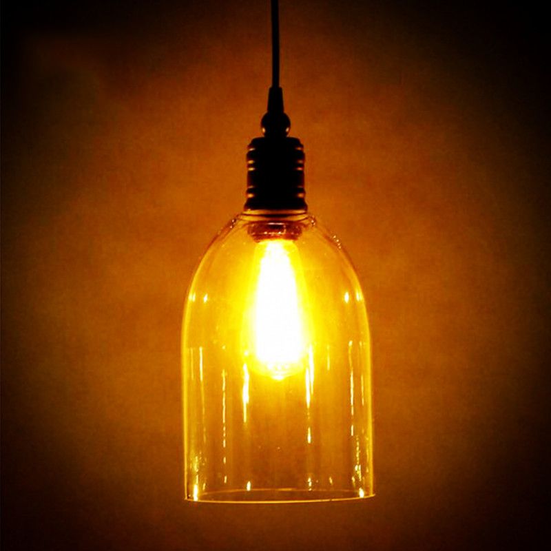 Stile industriale vintage a 1 luci Light appeso a campana trasparente in vetro lampada a sospensione in nero