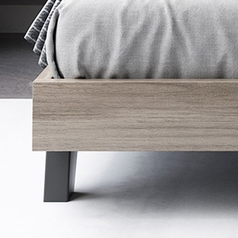 Mid-Century Modern Wood Bed with Headboard and 4 Legs in Grey