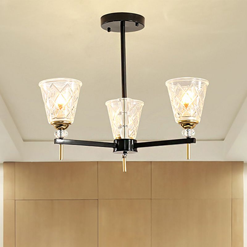 Clear 3/6 Lights Chandelier Light Fixture Traditional Textured Glass Cone Pendant Lamp for Bedroom