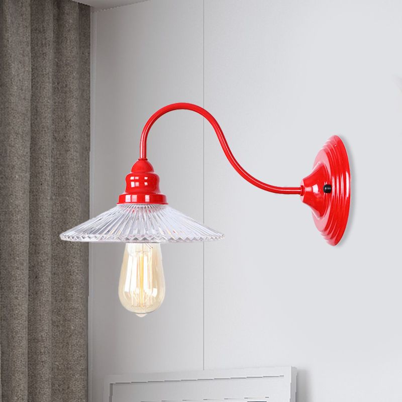Cono lámpara de pared de vidrio acanalado montado en la pared industrial luz de dormitorio de bulbo individual luz en rojo