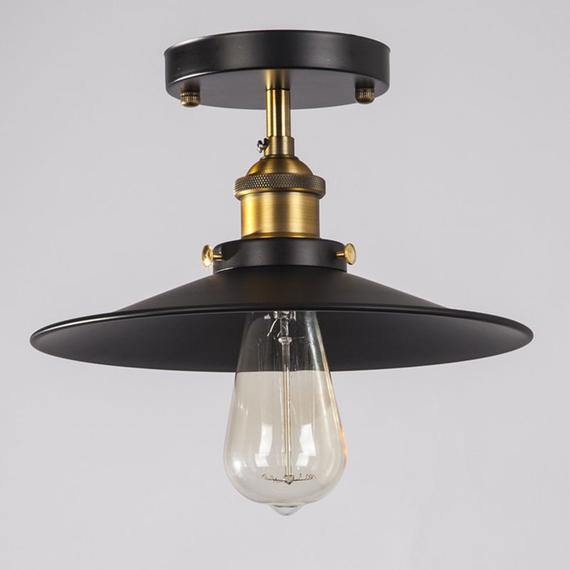 Single Light Retro Industrial Style Mini Ceiling Light with Black Metal Saucer Shade Hallway Aisle Suspension Lighting Fixture