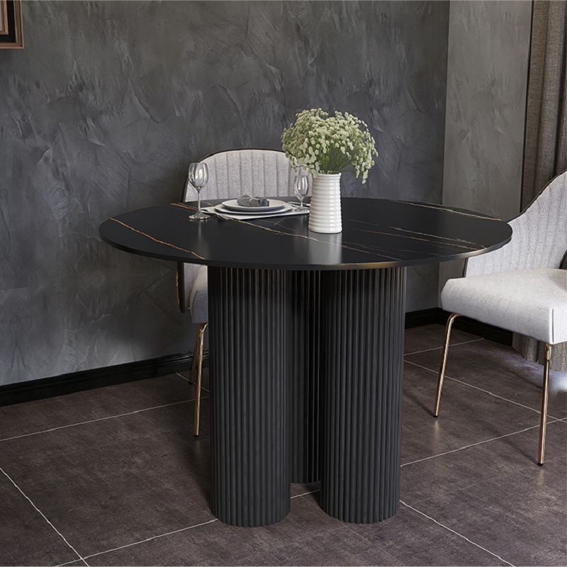 Contemporary Sintered Stone Dining Table Round Dinner Room Table with Pedestal Base