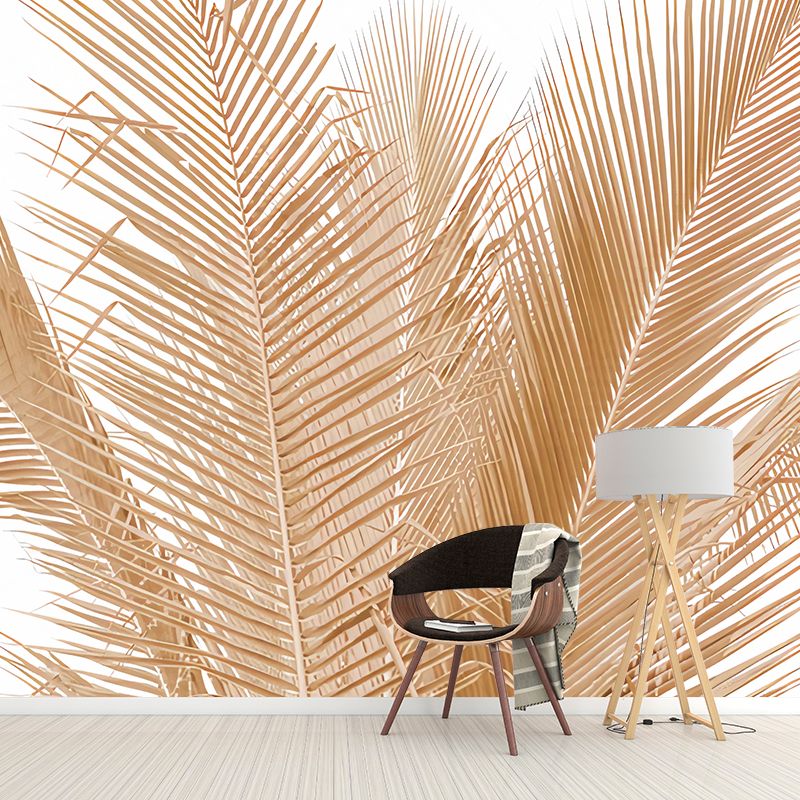 Photography Palm Leaves Mural Wall Decal for Living Room in Brown, Personalized Size Available