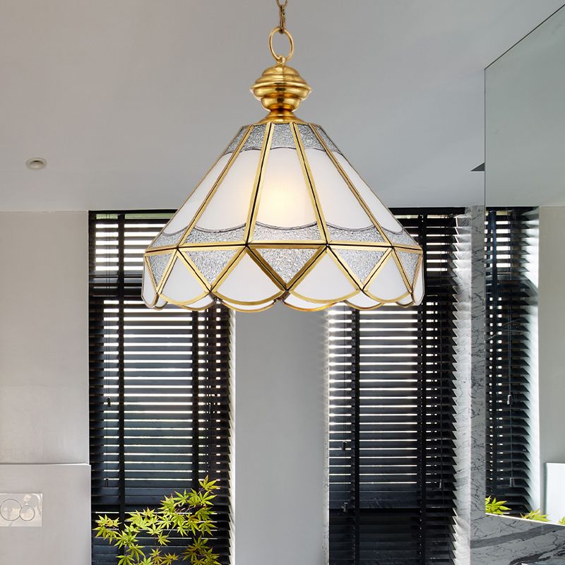 Gold Scallop Pendant Lamp Traditional Frosted Glass 1 Light Living Room Ceiling Light Fixture