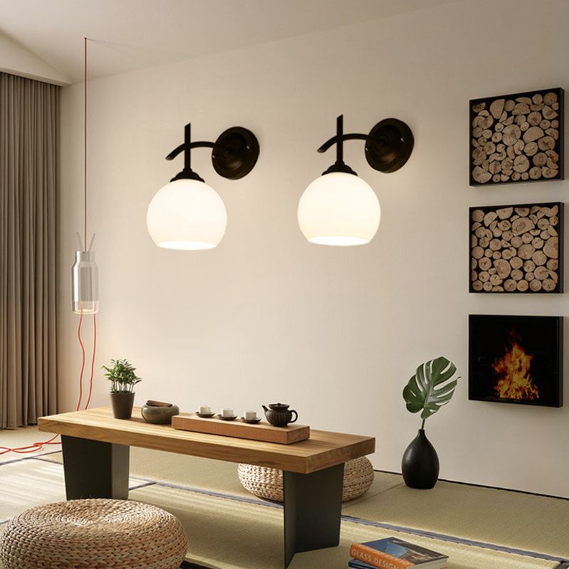Globe Milk Glass Wall Mounted Light Industrial 1-Light Wall Sconce Light Fixtures