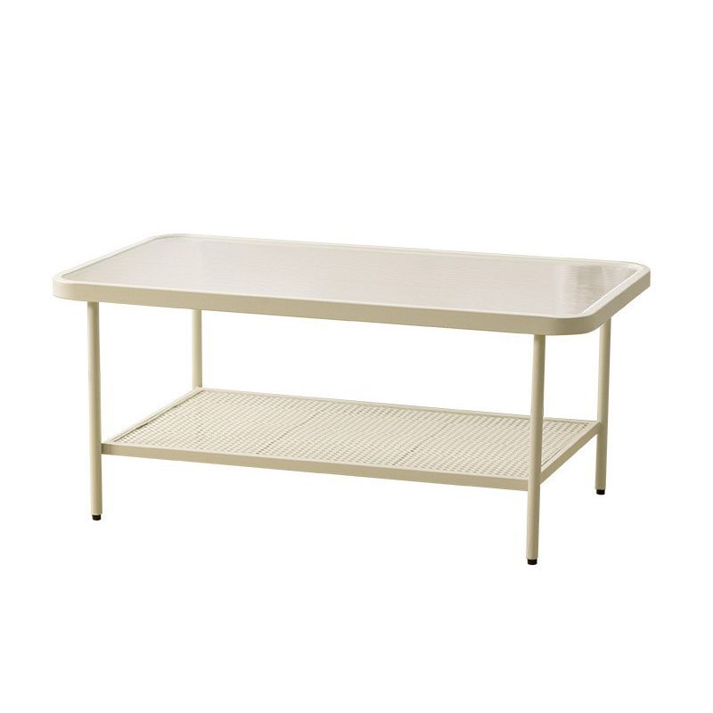 Rectangle Glass Coffee Table 15.75"H Sled Cocktail Table with Shelf