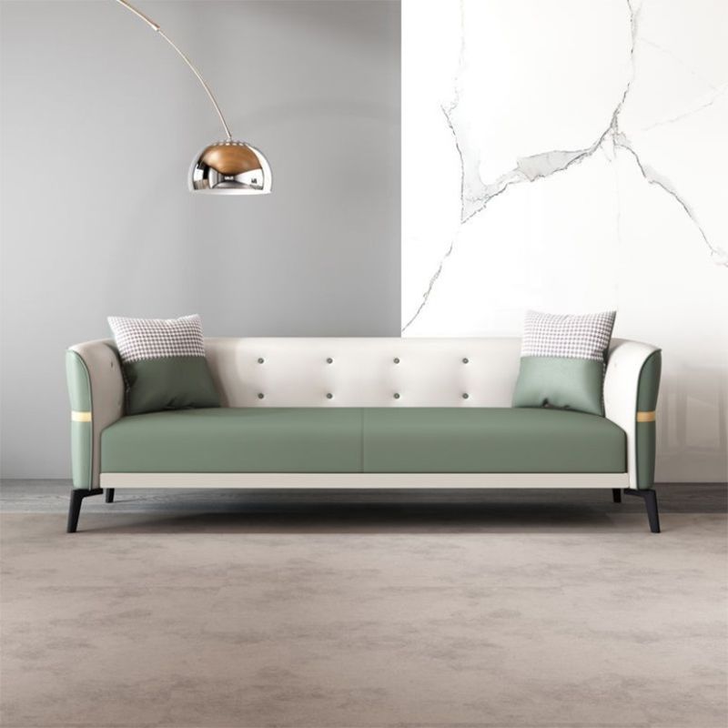 Faux Leather Tuxedo Arm Sofa Stain Resistant 3 Seater Sofa with Tufted Back