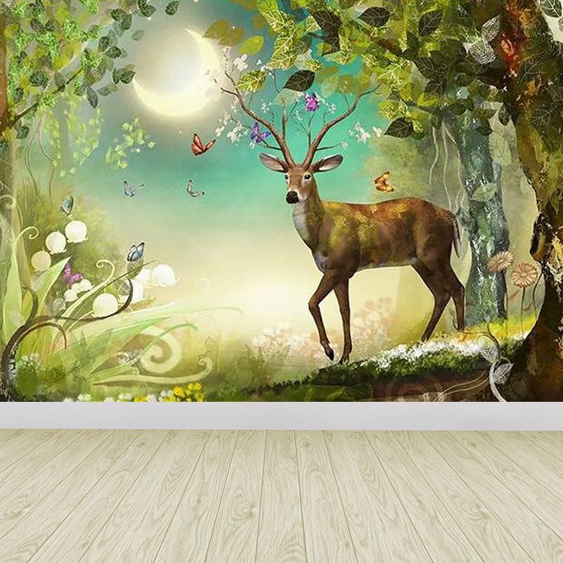 Bright Moon Scene Mural Wallpaper Contemporary Style Non-Woven Material Wall Covering