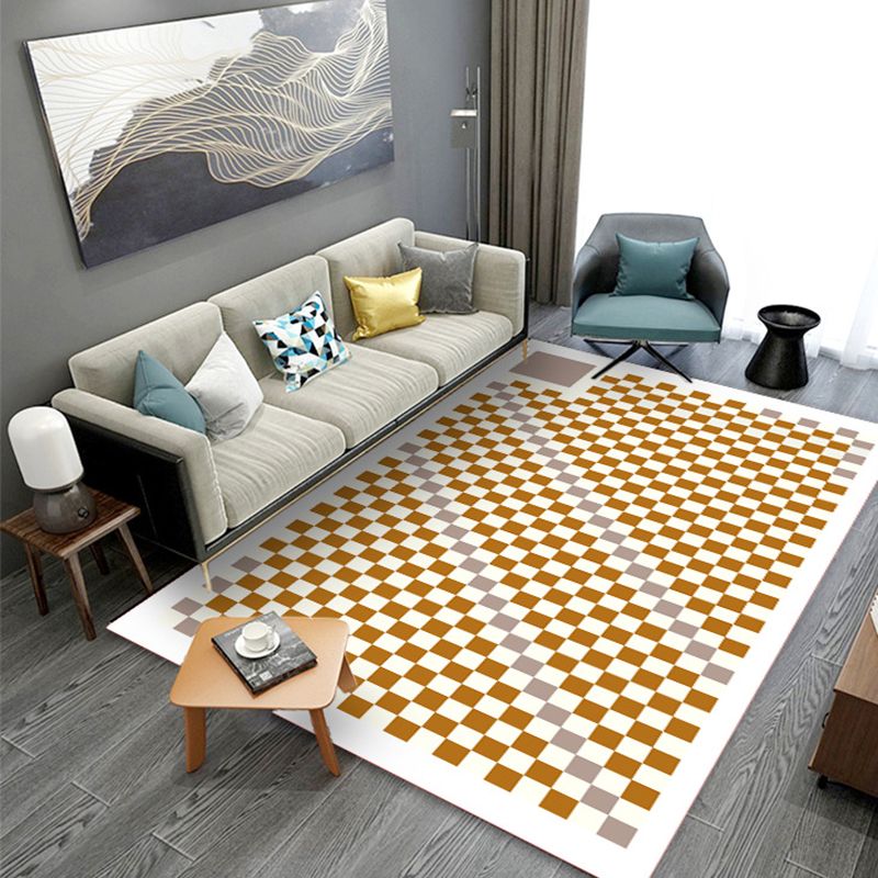 Modern Checkerboard Rug Polyester Carpet Non-Slip Backing Area Rug for Living Room