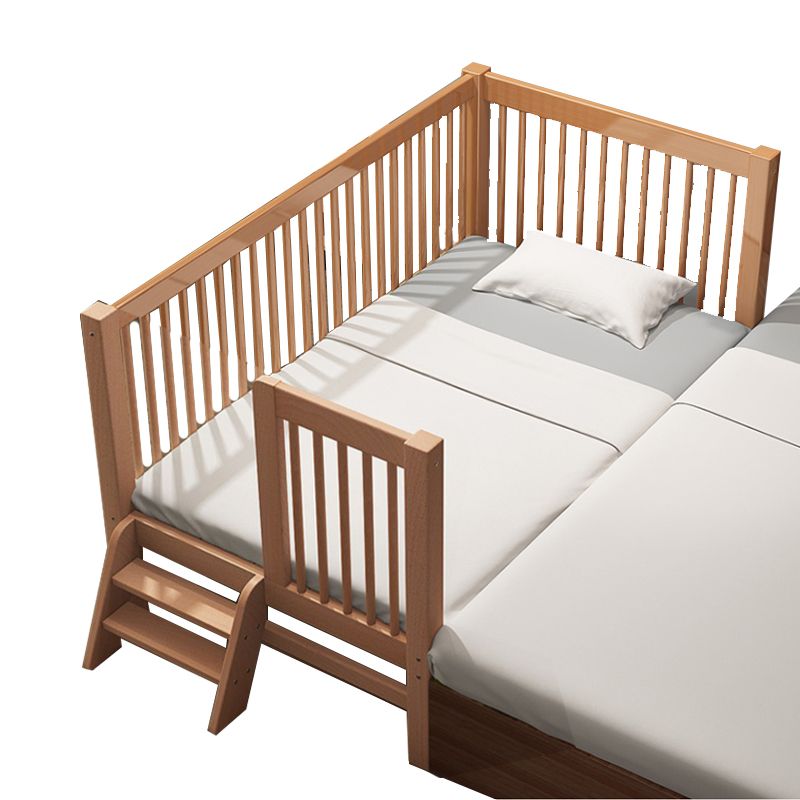 Solid Wood Baby Crib Farmhouse Birch Nursery Bed with Guardrail
