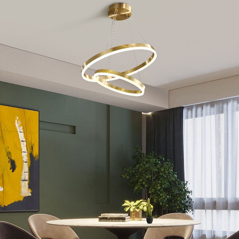 Ring Shaped Bedroom Chandelier Acrylic Minimalist LED Hanging Pendant Light in Gold