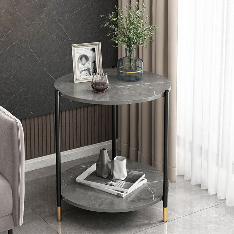 Modern Style Rock Slab Table Top Metal Steel Base with Circular Storage Space Side Table