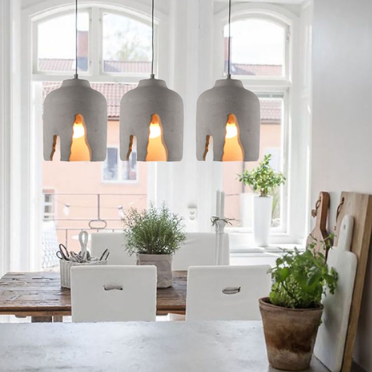 Cement 1-Light Hanging Lamp, Nordic Simple Gray Pendant Lighting for Living