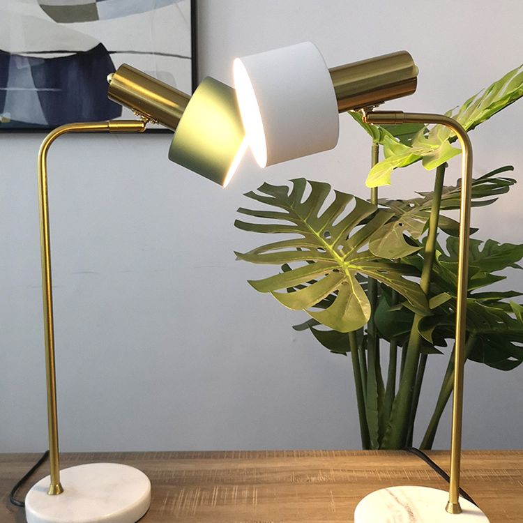 Modern Minimalist Marble Base Table Lamp Cylindrical Iron Shade Bedroom Lighting Fixture
