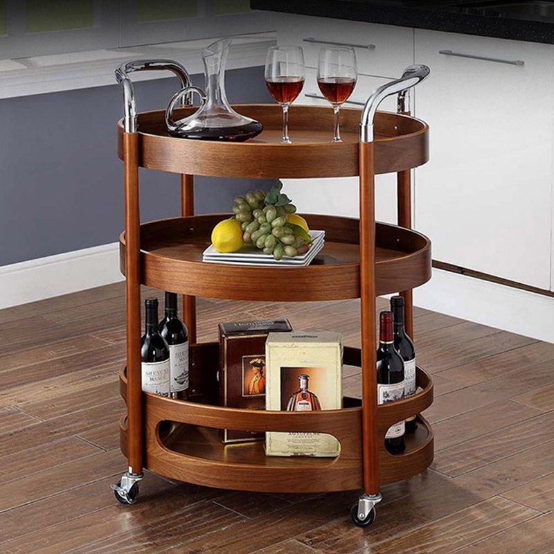 Modern Solid Wood Prep Table Rolling Kitchen Trolley with Wine Storage