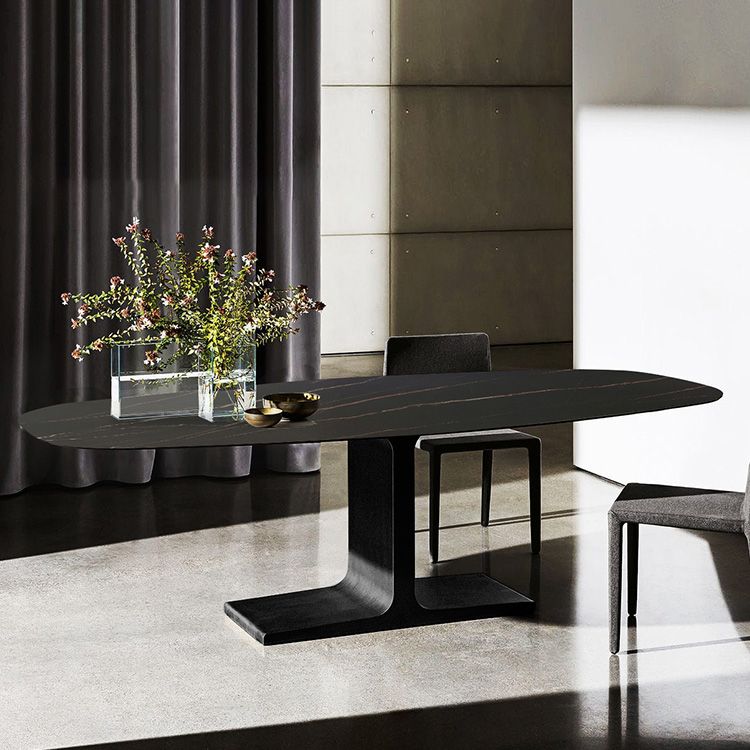 Industrial Sintered Stone Black Table Rectangle Standard Dining Table for Kitchen