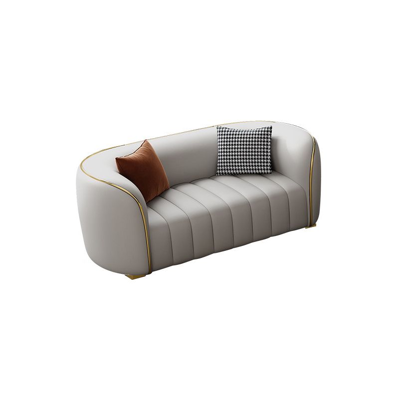 Genuine Leather Sloped Arm Sofa Modern Beige Sofa with Pillows