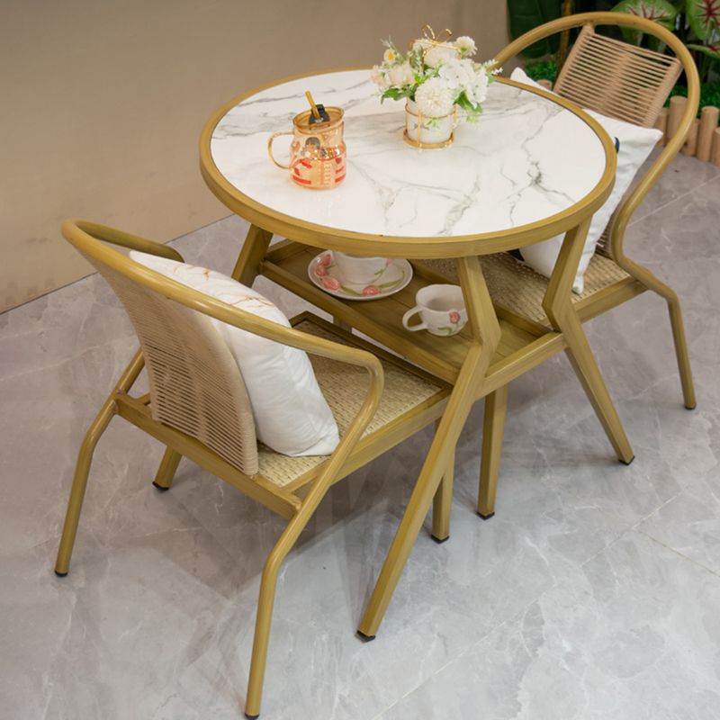 Modern Round Shape Dining Room Chair and Table Set with 2 Woven Chairs