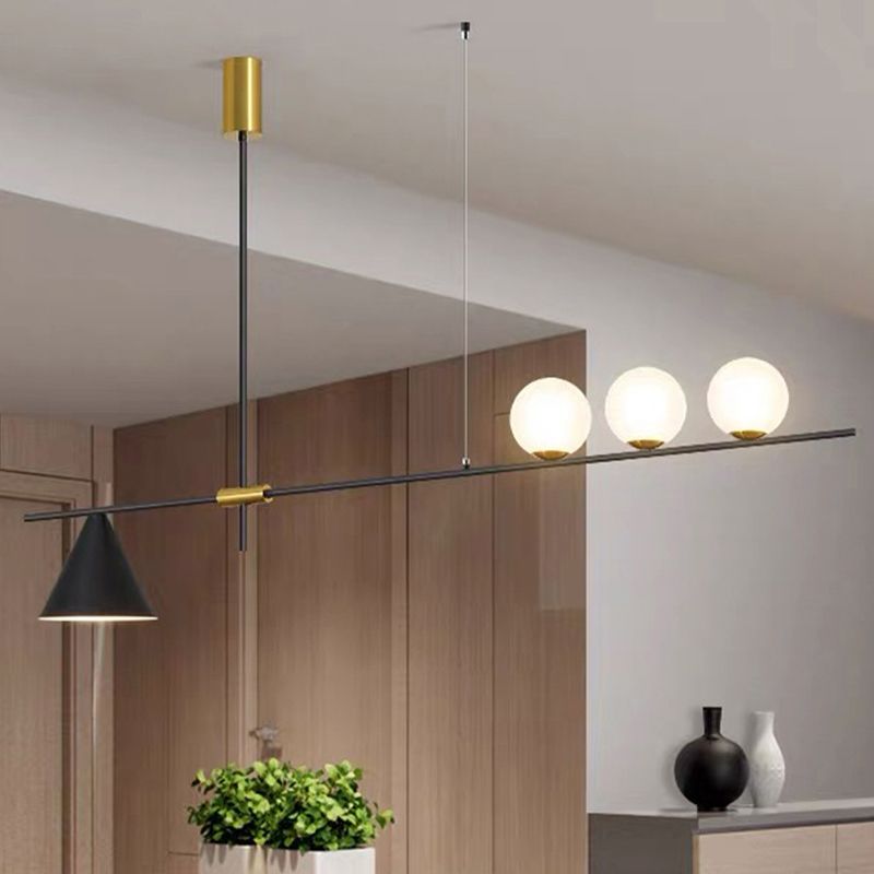 Modern Simple Iron Hanging Lamp Strip Shape Island Light Fixture for Dining Table