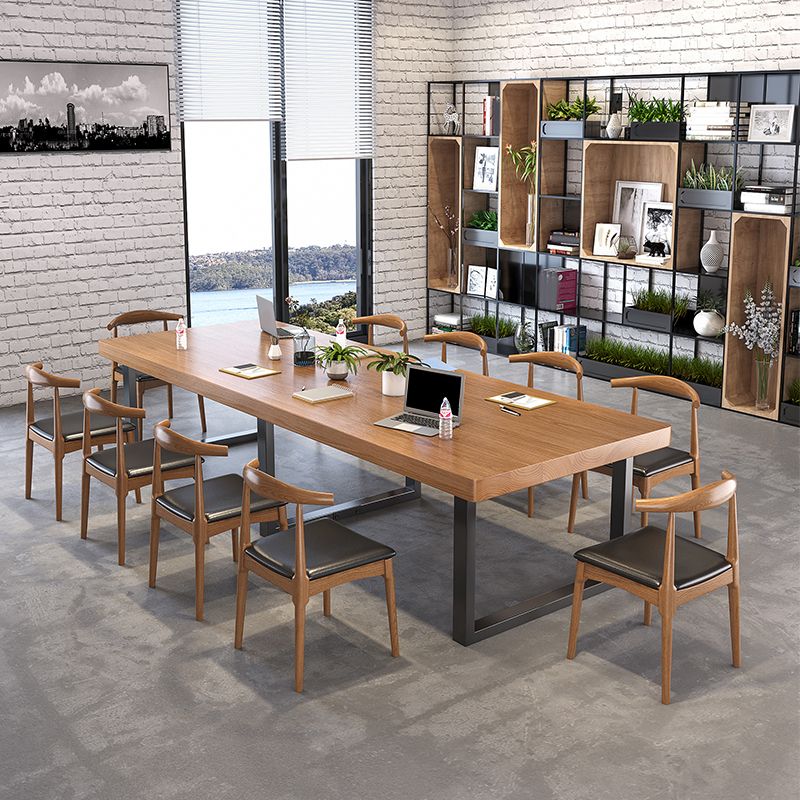 29.53" Tall Office Desk Solid Wood Rectangle Writing Desk with Sled Base