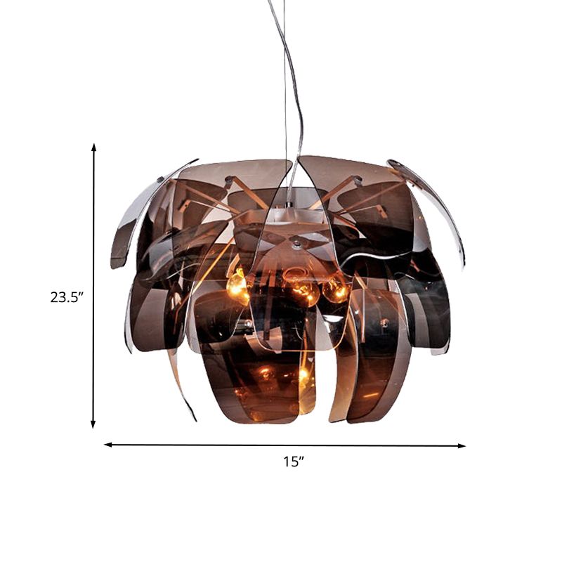 Flower Living Room Ceiling Chandelier Smoke Gray Glass 4 Bulbs Modernist Suspended Pendant Light