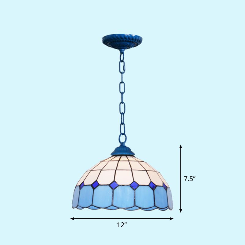 Mediterranean Dome Pendant Lighting Fixture Single Hand-Crafted Glass Hanging Light for Restaurant