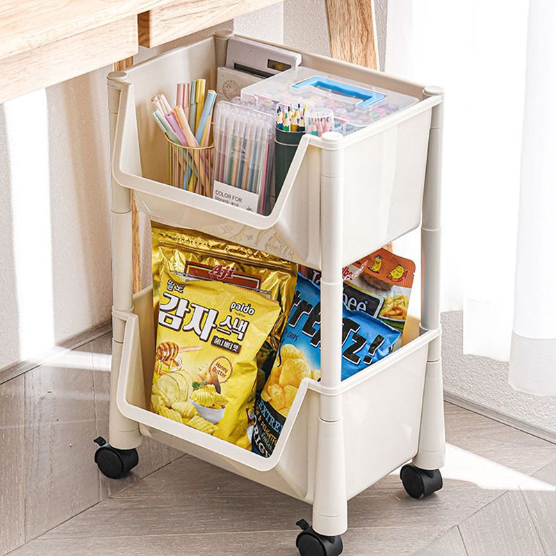 White Contemporary Standard Adjustable with Wheels Plastic Bookshelf for Home