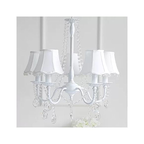 Babykristallkronleuchter, 5-Licht-Makkaron-Hängebliebe mit ausgestattetem Stofffarben, 23,5 "High x 22,5" im Durchmesser