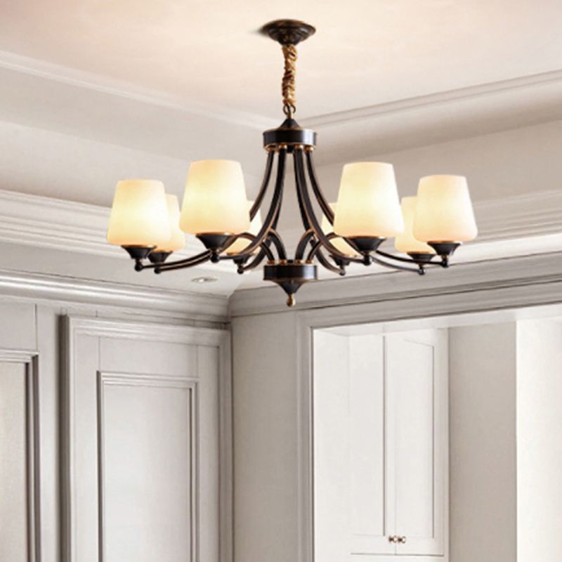Bronze Pendant Light in Traditional Vintage Style Copper Sputnik Chandelier with Frosted Glass Shade