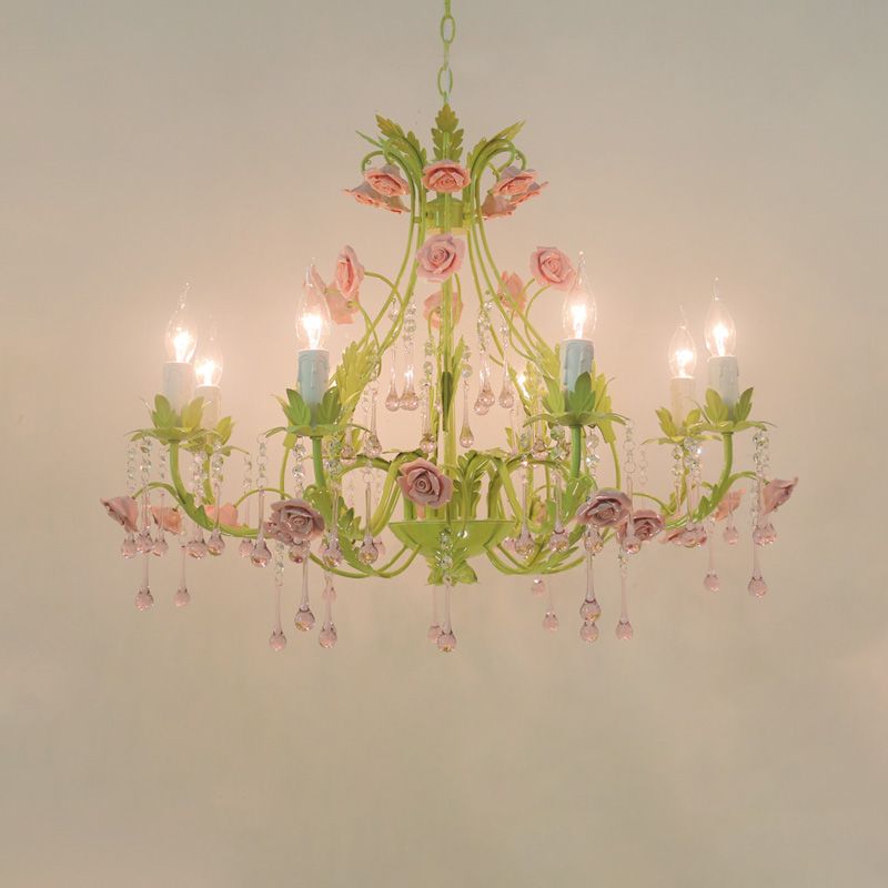 6/8 Lampenkerzenkerze Anhängerlampe Traditionalismus Grünkristall Kronleuchter Leuchte für Schlafzimmer
