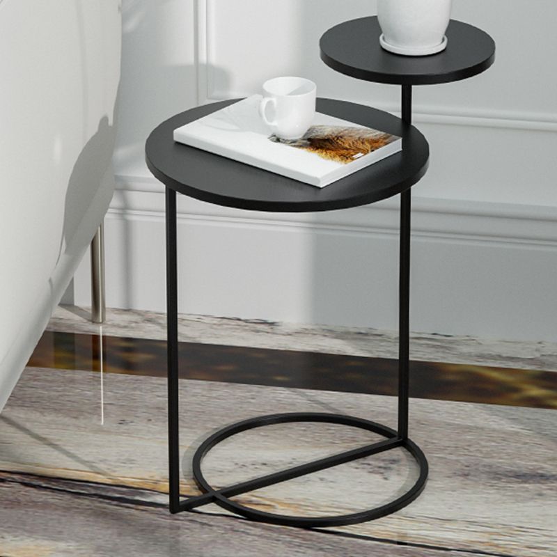 Mid-Century Modern Iron 2-Tier Side Table in Black and White