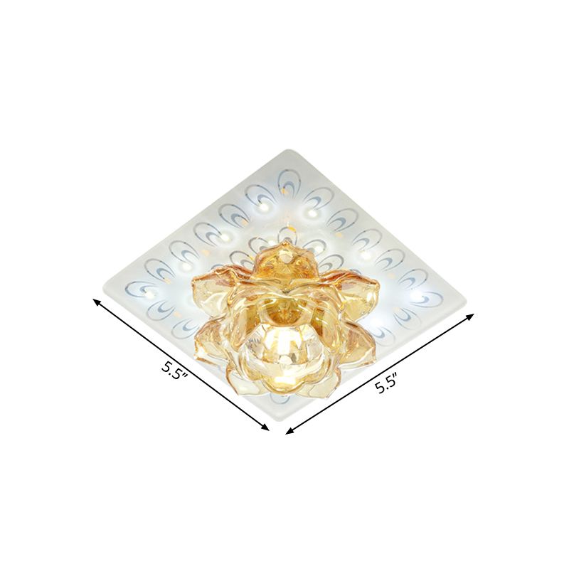 Amber Crystal Lotus Flush Ceiling Light Modern LED Flush Mount Lighting in Warm/White Light with Peacock Pattern