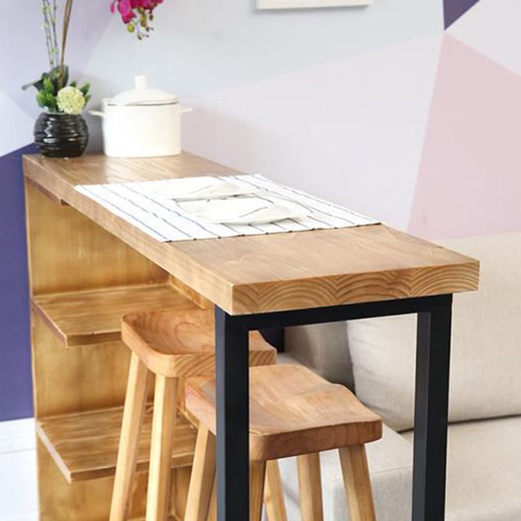 Solid Wood Cocktail Bar Table Industrial Bistro Bar Table with Storage