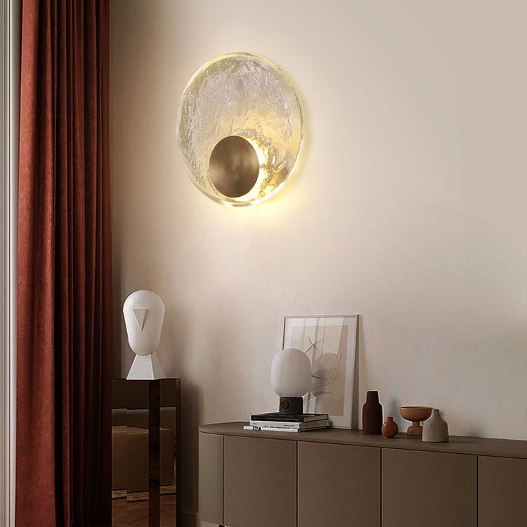 Circular Wall Mount Light Modern Style Clear Crystal 1-Light Sconce Light Fixtures in Gold