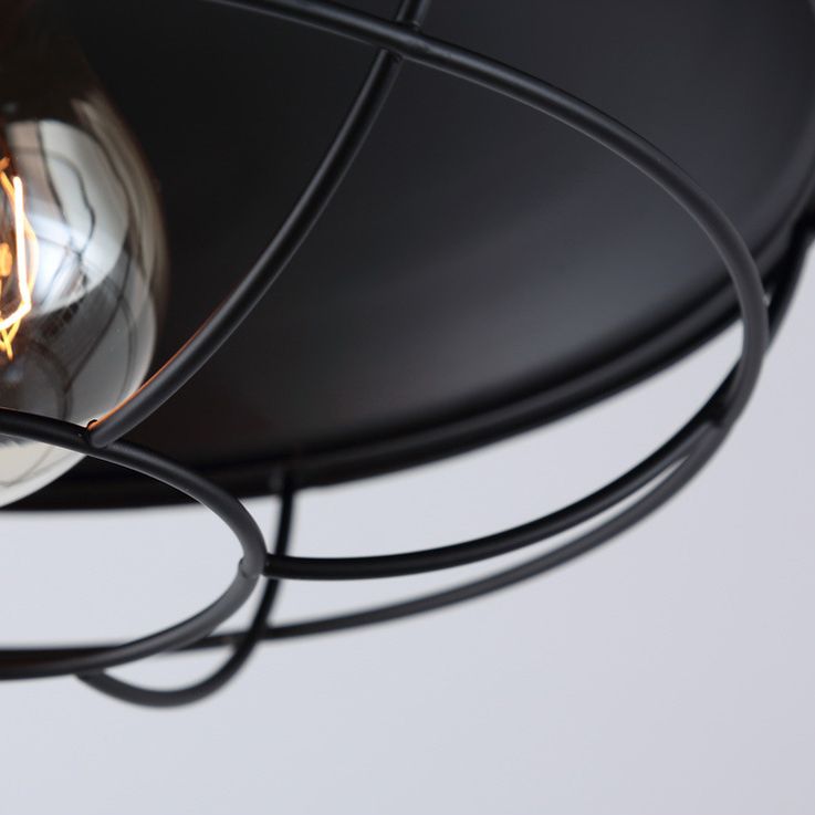 Wire Cage Ceiling Mounted Fixture Retro Style Black Metal Semi Flush Mount Light